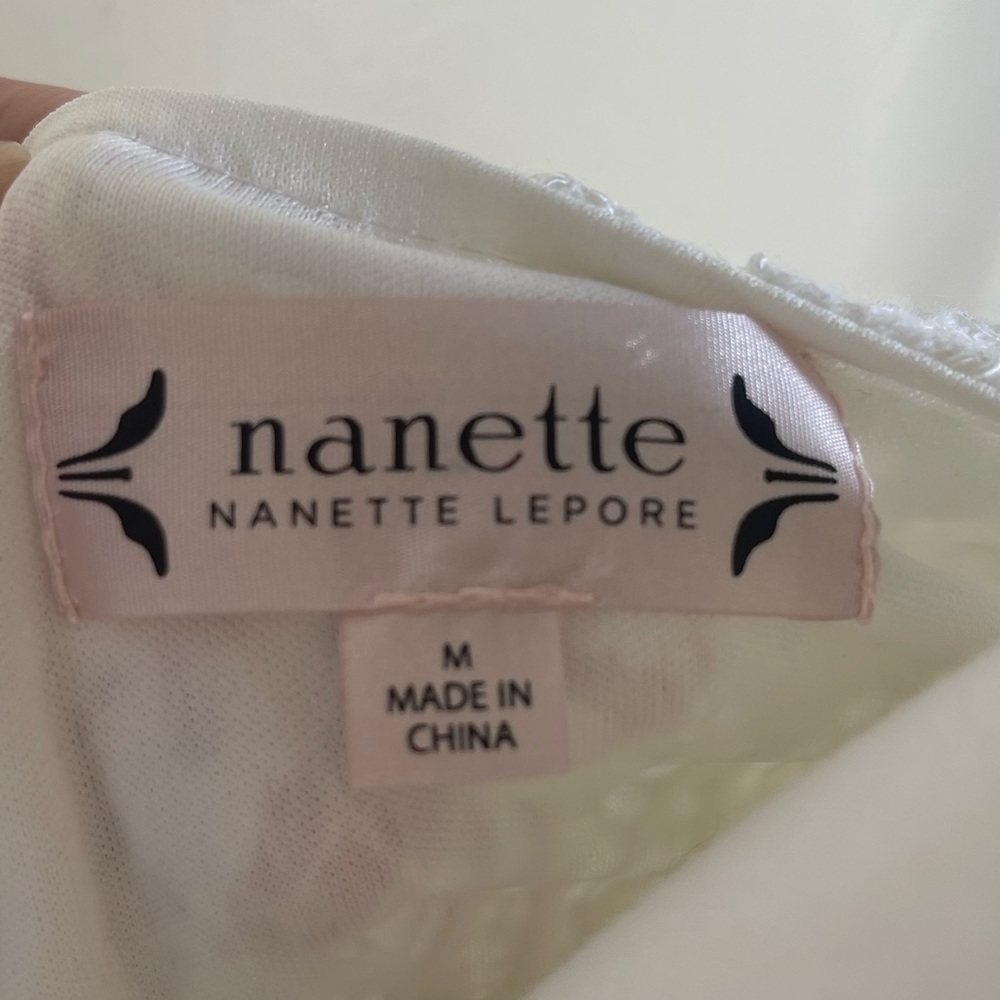 NANETTE LEPORE:Shirt/Top 3/4 Bell-Sleeve, White Lace Blouse; Size Medium - Picture 3 of 5